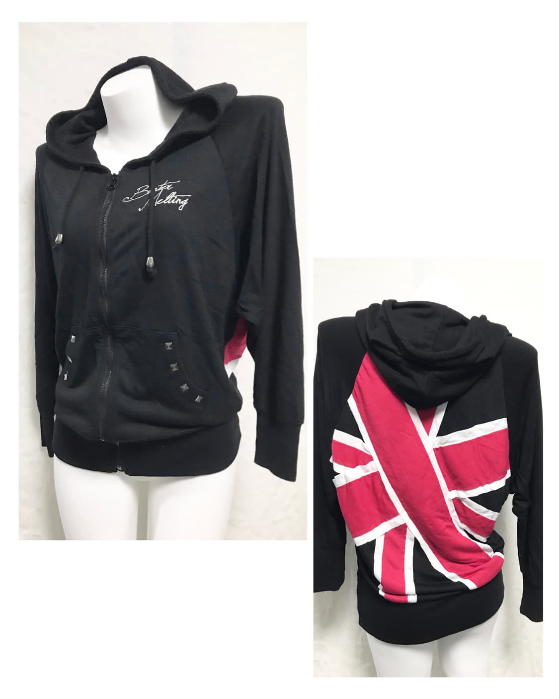 빈티지 펑크 성조기 유니언잭 스터드 후드 집업 상품이미지1