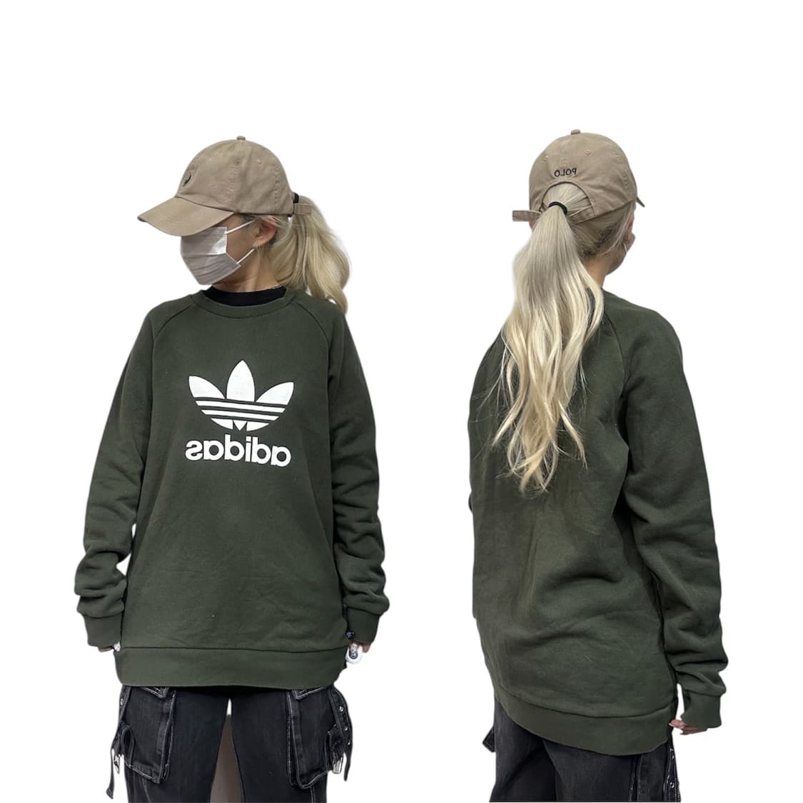 아디다스 카키 화이트 빅 로고 맨투맨 L 상품이미지1