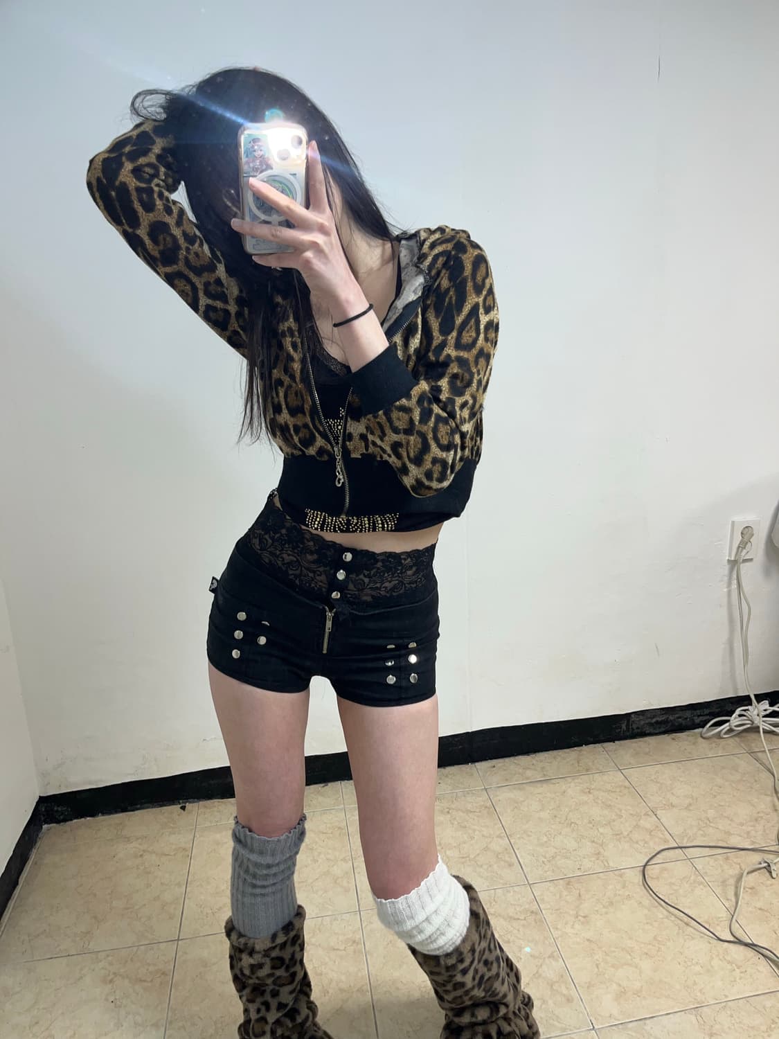 갸루 레오파드 후드집업 상품이미지4
