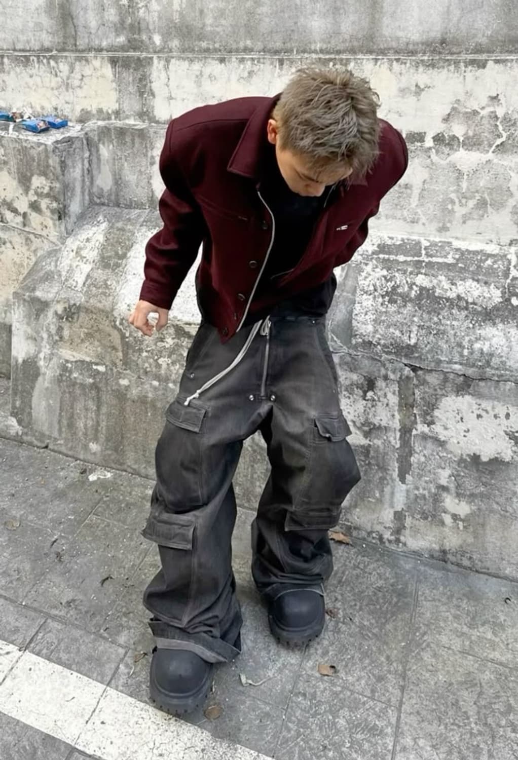 아워글래스 버건디 울 봄버 블루종 자켓 발렌시아가 와인 버건디 상품이미지1