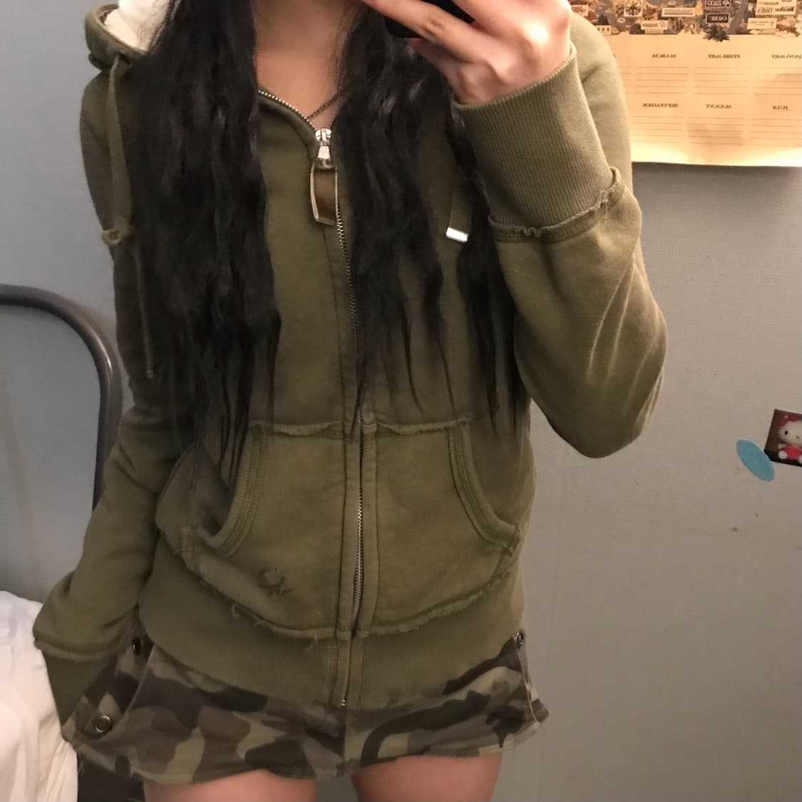 Benetton 베네통 갸루 와투케 융 기모 카키 집업 상품이미지2