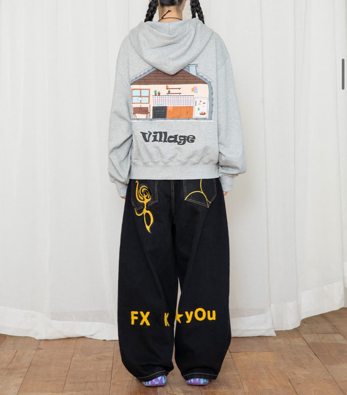 엑스톤즈우먼 FXXK YOU 스티치 데님 팬츠 (BLACK) 상품이미지1