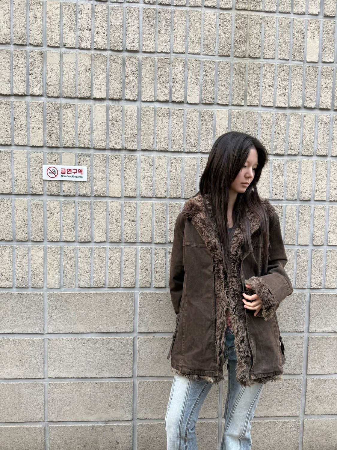 브라운 퍼 디테일 자켓 상품이미지7