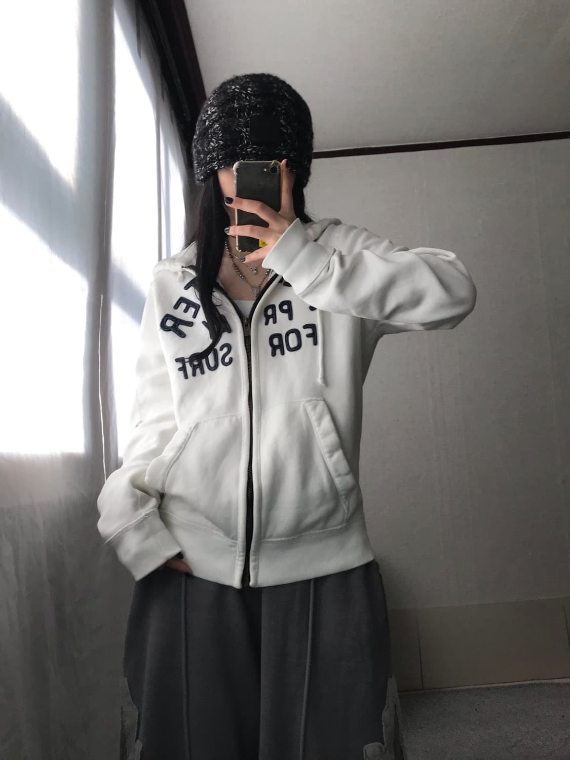 홀리스터 화이트 오버핏 후드집업 상품이미지4