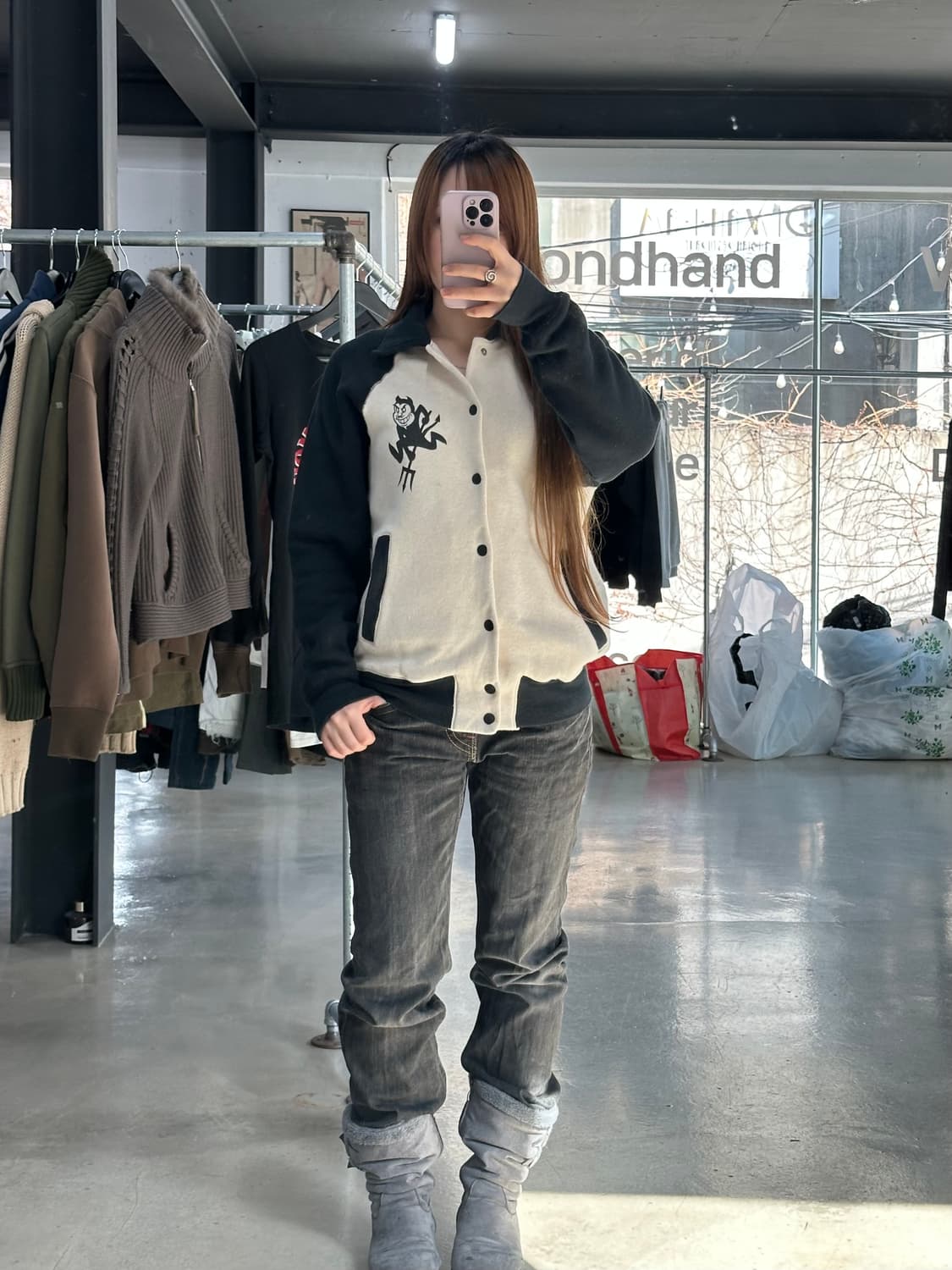 히스테릭글래머 데빌 백로고 스웻 바시티자켓 상품이미지2