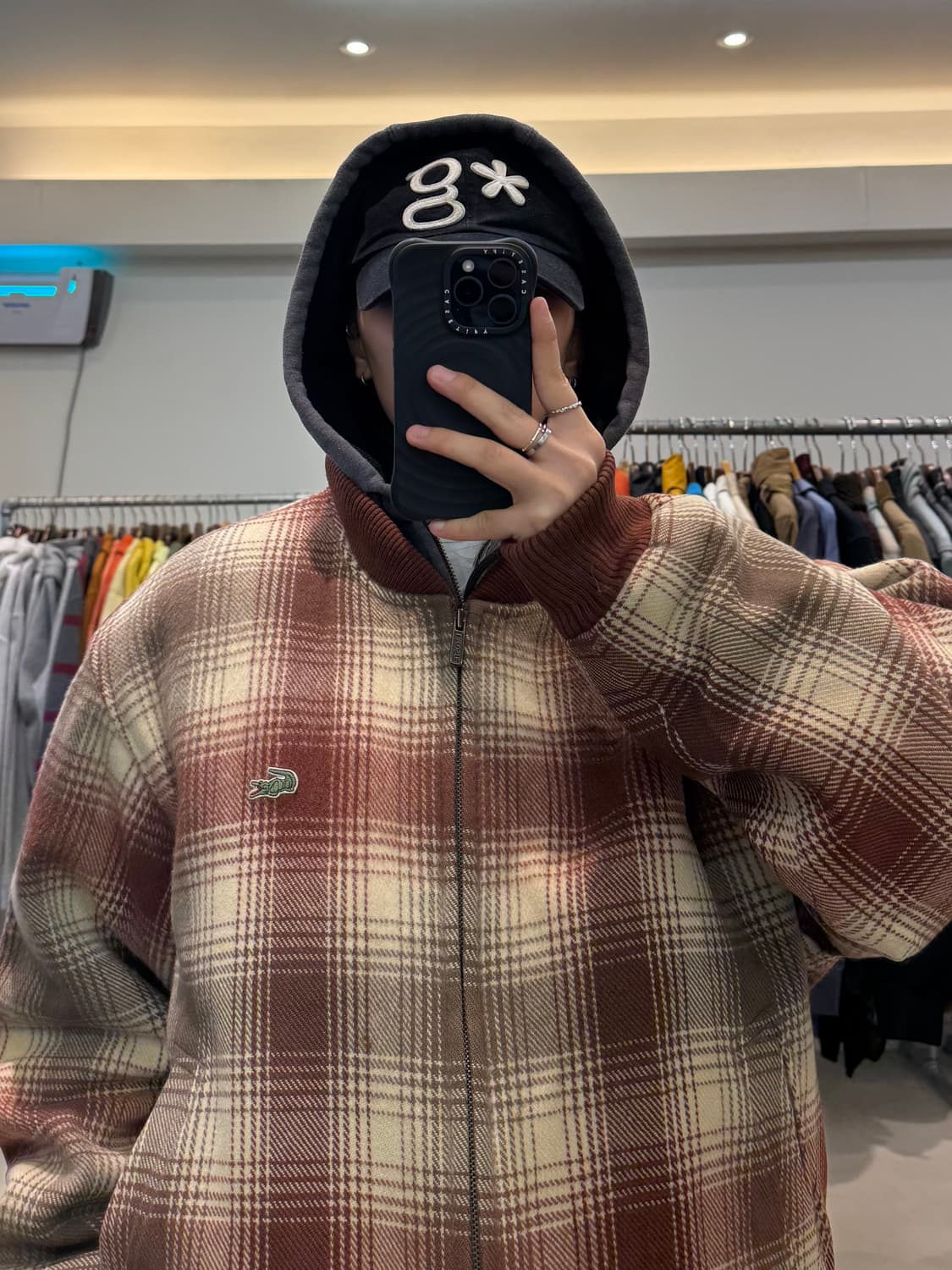 90s 라코스테 체크 모직 블루종 상품이미지6