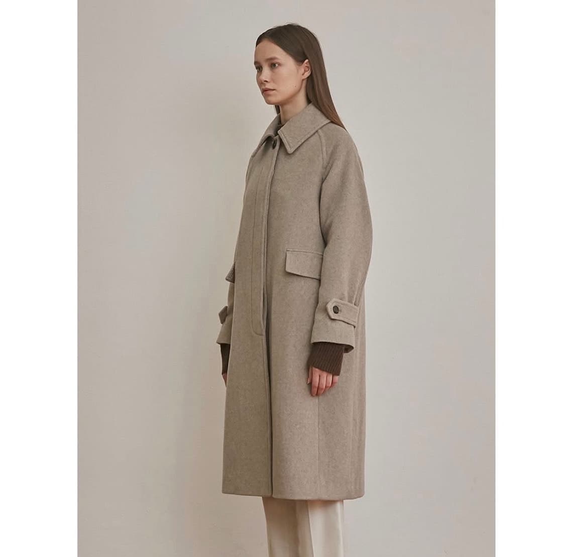 오트밀 컬러 롱 코트 / 울코트 / 울 핸드메이드 코트 / 울 롱코트 상품이미지3
