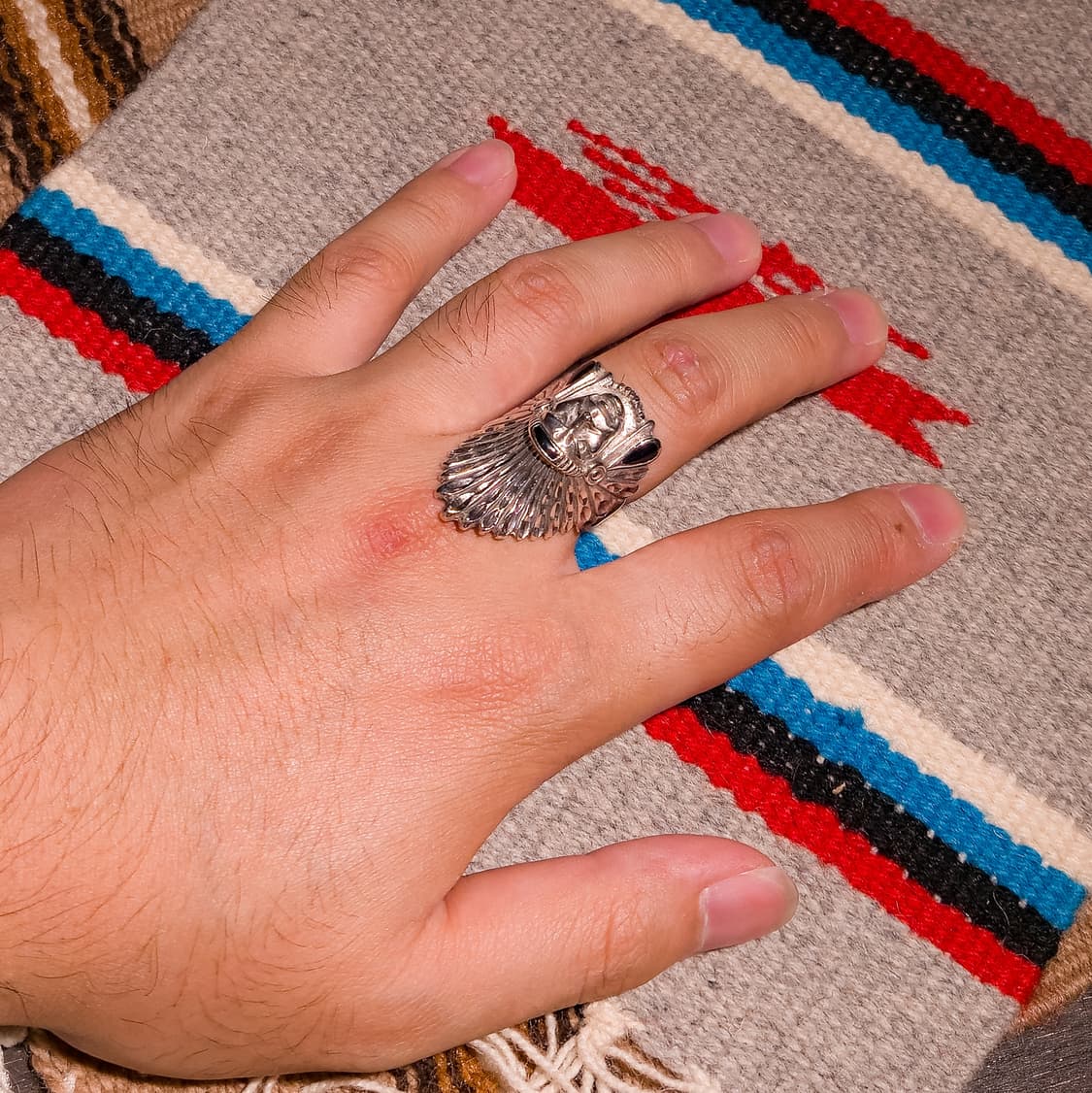 Native American Chief Onyx Silver Ring 상품이미지5