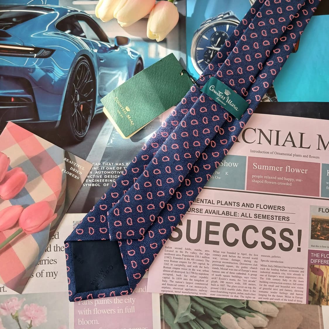 카운테스 마라 실크 네이비 패턴 넥타이 8.3cm 새제품 A18933
 상품이미지4