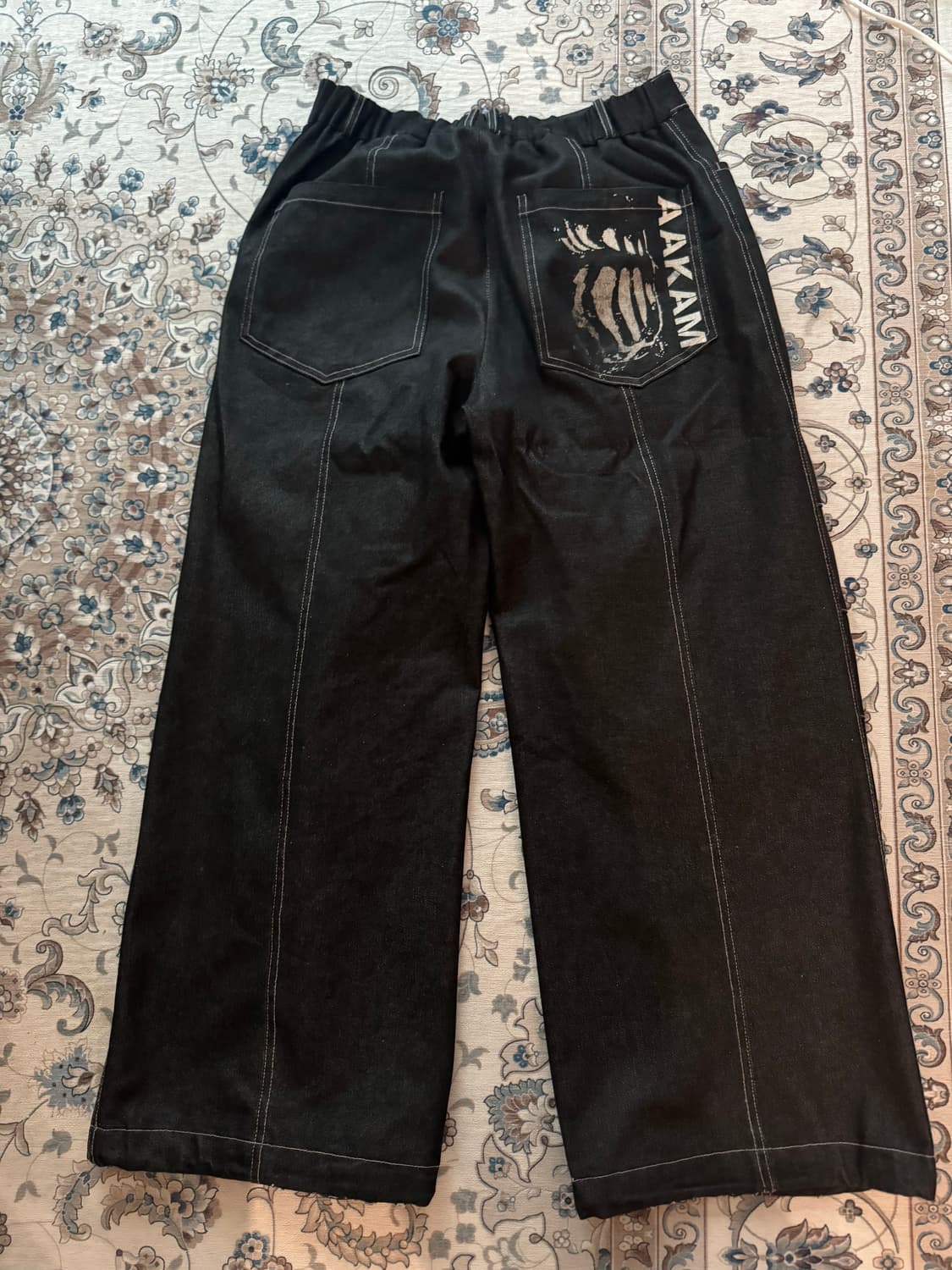 Knee Pin-tuck Printed Denim Pants (Black 상품이미지3
