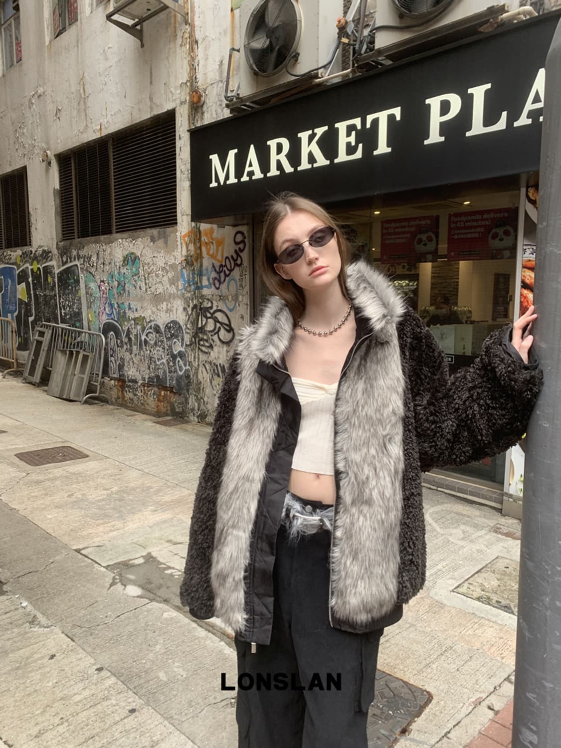 lonslan 하이넥 리버서블 퍼자켓 lamb wool 상품이미지2