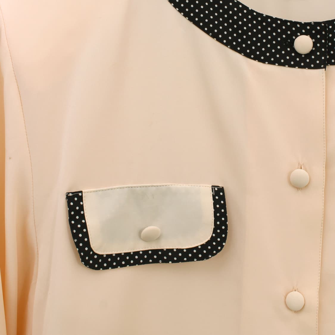 일본 빈티지 도트 배색 베이지 라운드 포켓 블라우스 상품이미지2