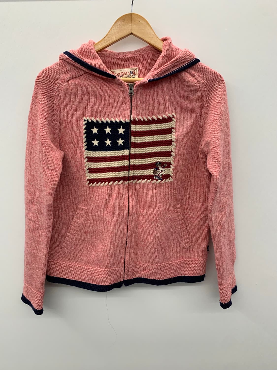 성조기 핑크 니트 후드집업 상품이미지6