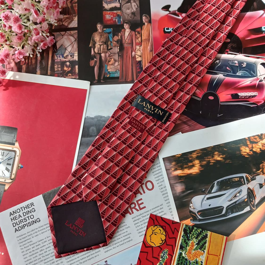 랑방 실크 레드 기하 패턴 넥타이 9cm A+등급 A19496
 상품이미지6