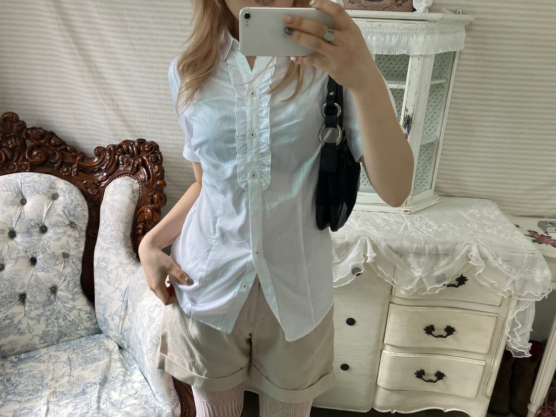 빈티지 화이트 프릴 퍼프 블라우스 상품이미지2