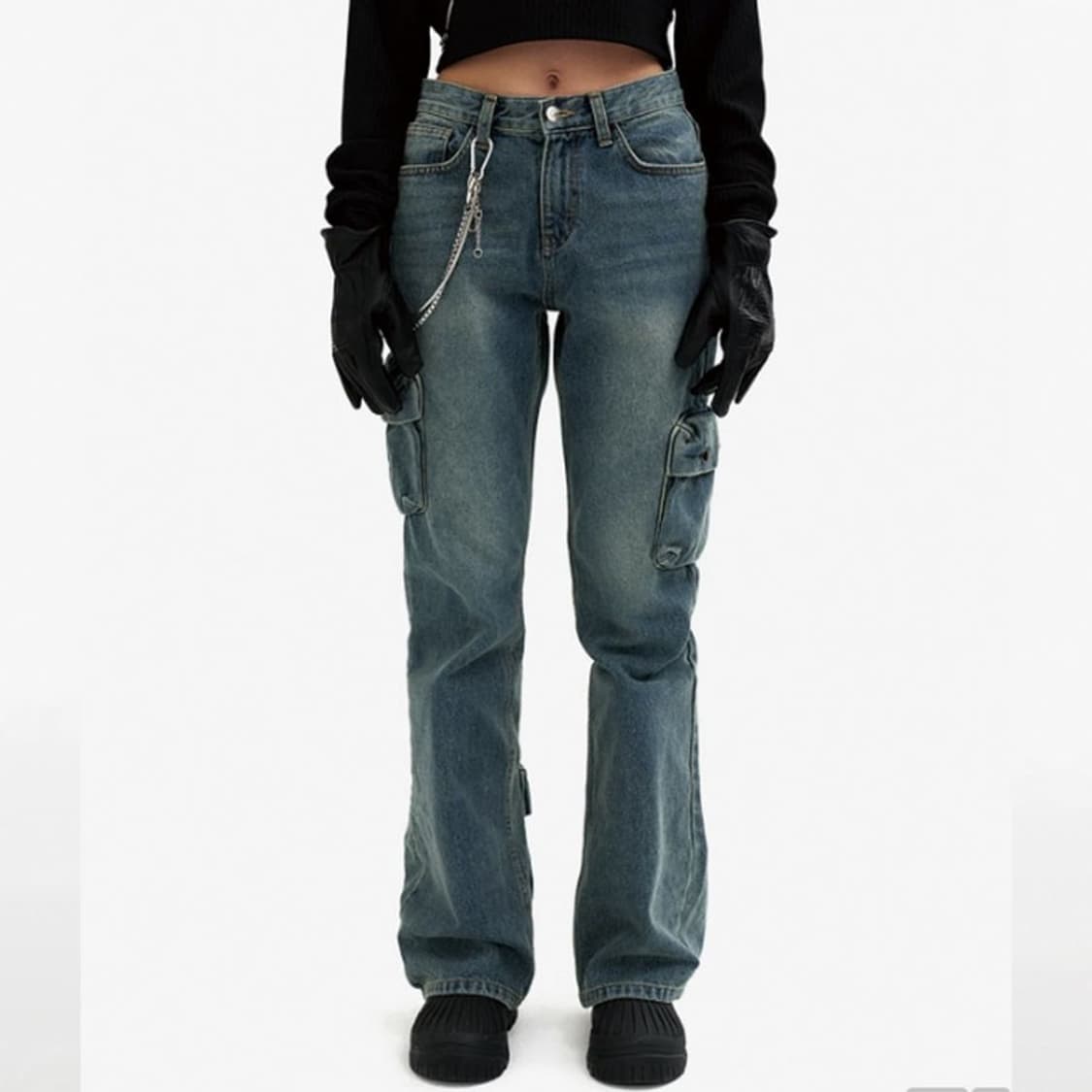[엘이이와이](새상품) 멀티 포켓 카고 부츠컷 데님 팬츠 M18994 상품이미지1
