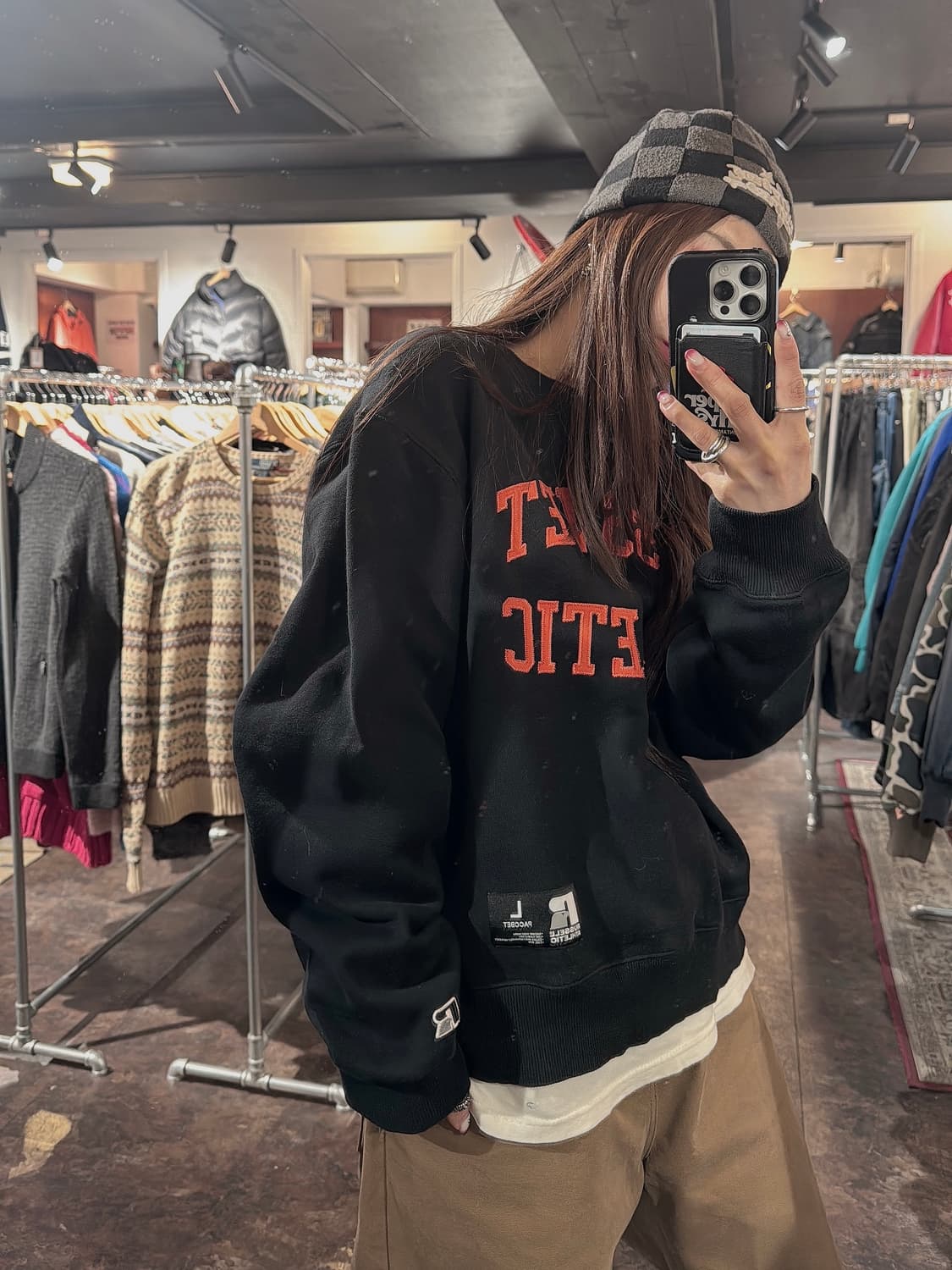 Russell 러셀 빈티지 라스벳 블랙 기모 크롭 맨투맨 L 상품이미지7