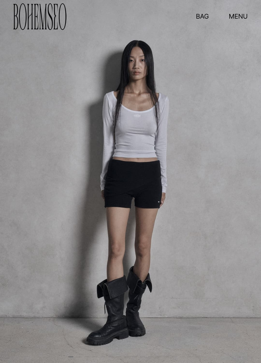 보헤미안서울 베이직 딥 유넥 롱슬리브 아이보리 상품이미지1