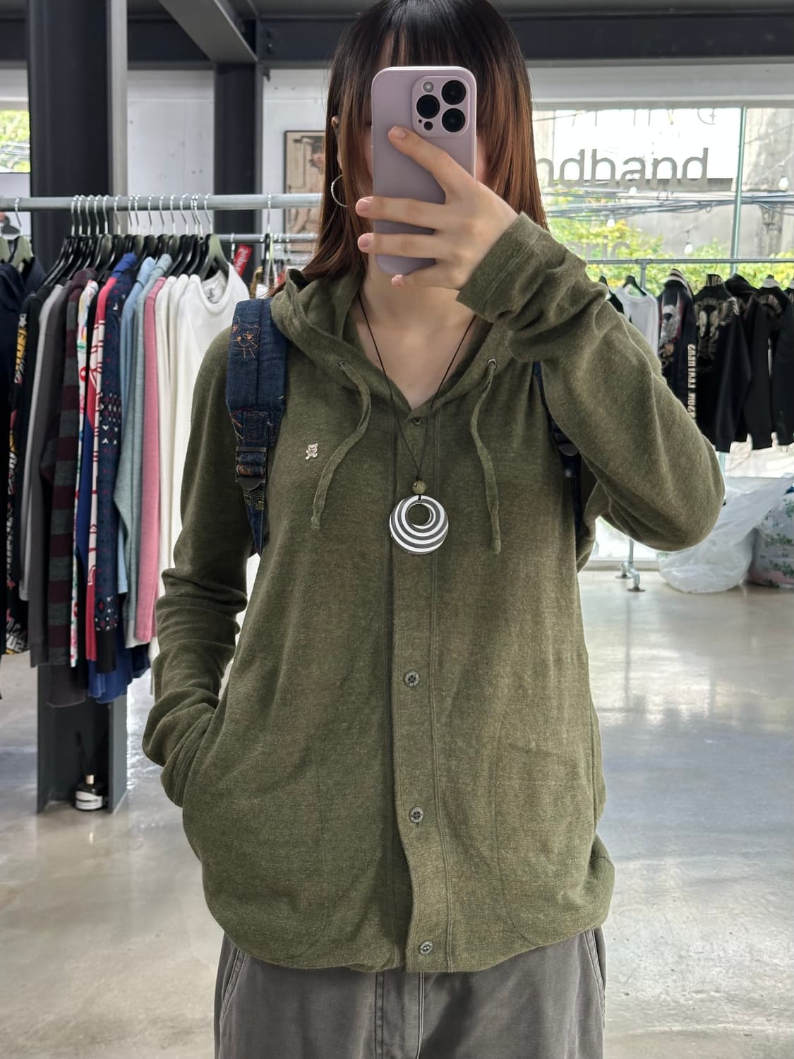 히스테릭글래머 너드 자수퍽베어 올리브 후드가디건  상품이미지1