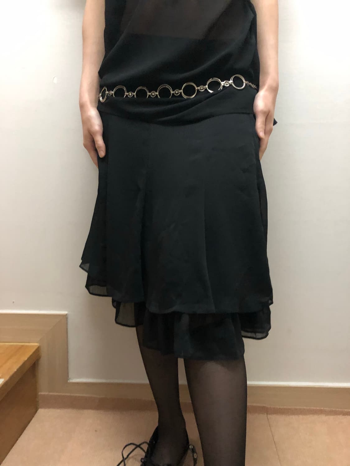 빈티지 블랙 프릴 미디스커트 상품이미지5