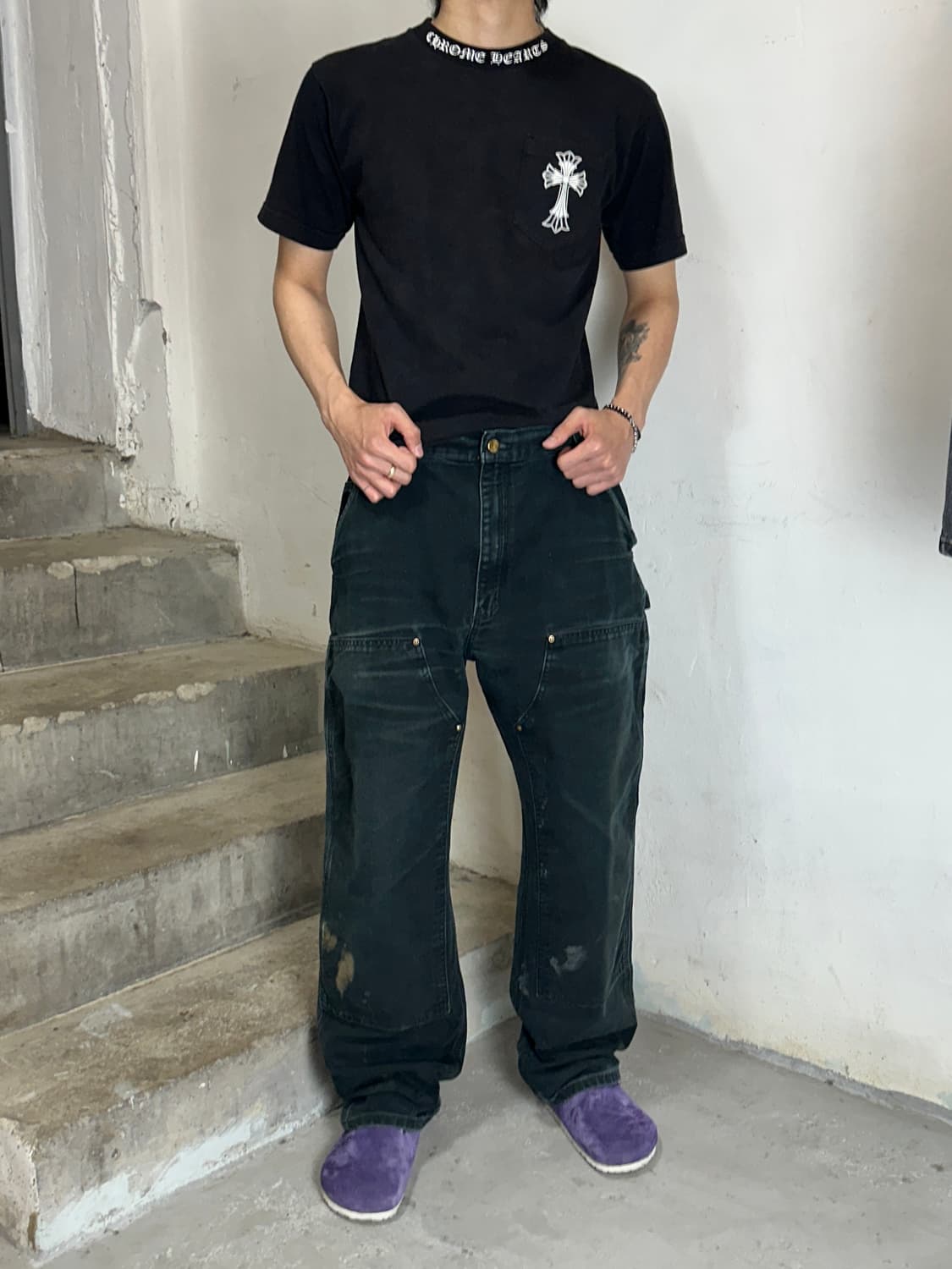 OG 칼하트 더블니 블랙 칼하트 B01 썩블니 하드페이딩 상품이미지2