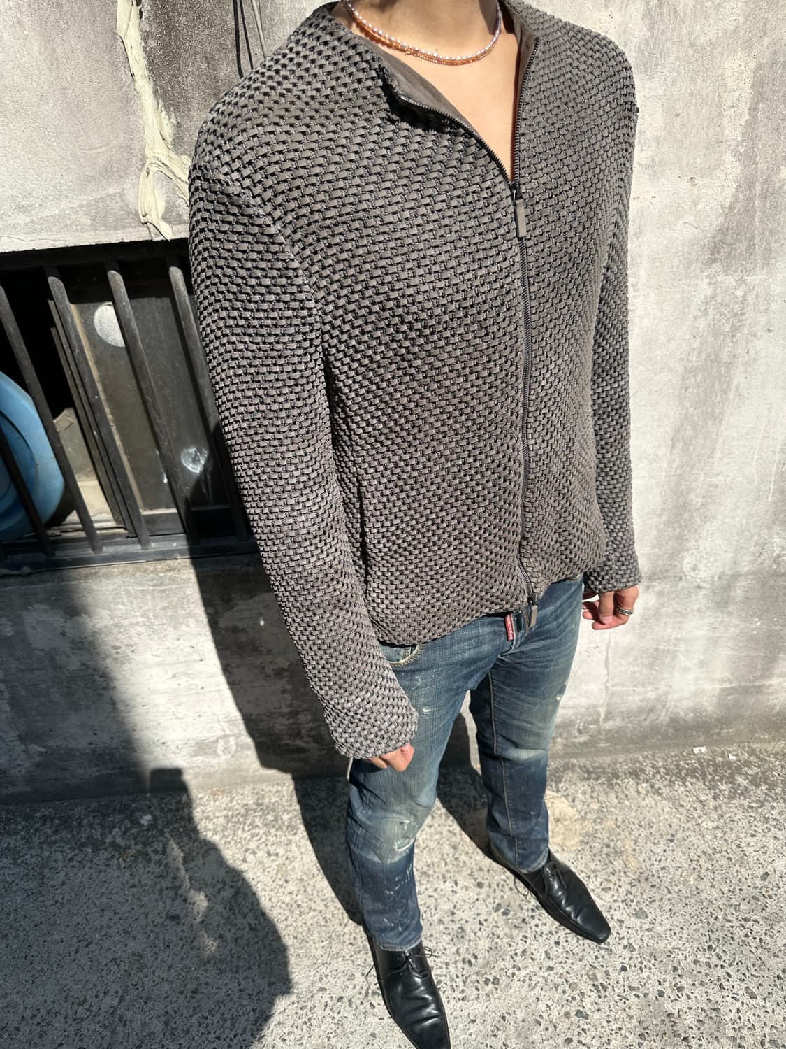 엠프리오 알마니 레더 텍스처 집업 자켓 상품이미지1