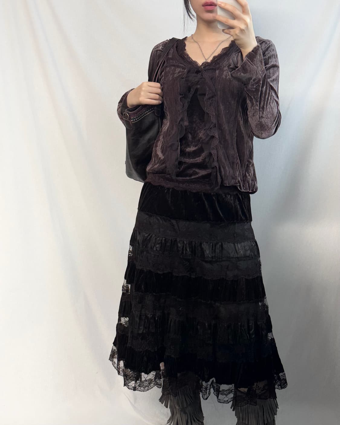 벨벳 레이스 투피스 패치 롱 스커트 3pcs SET 상품이미지2