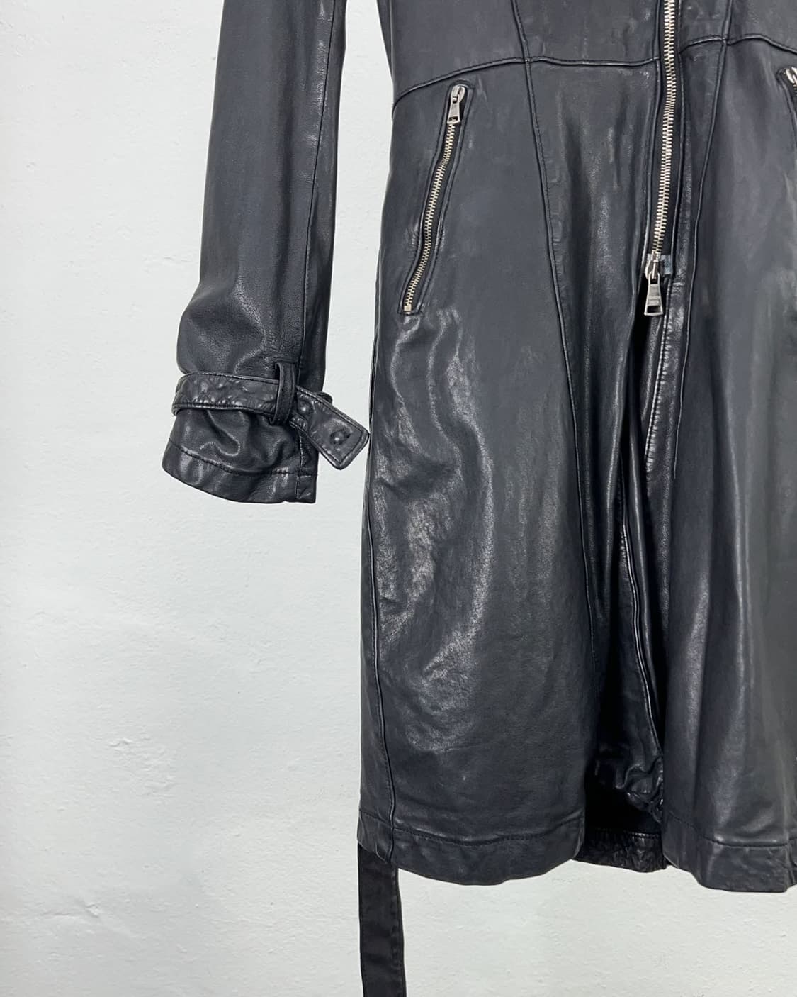 조르지오 브라토 폭스 퍼 벨티드 쉽 레더 코트  상품이미지4