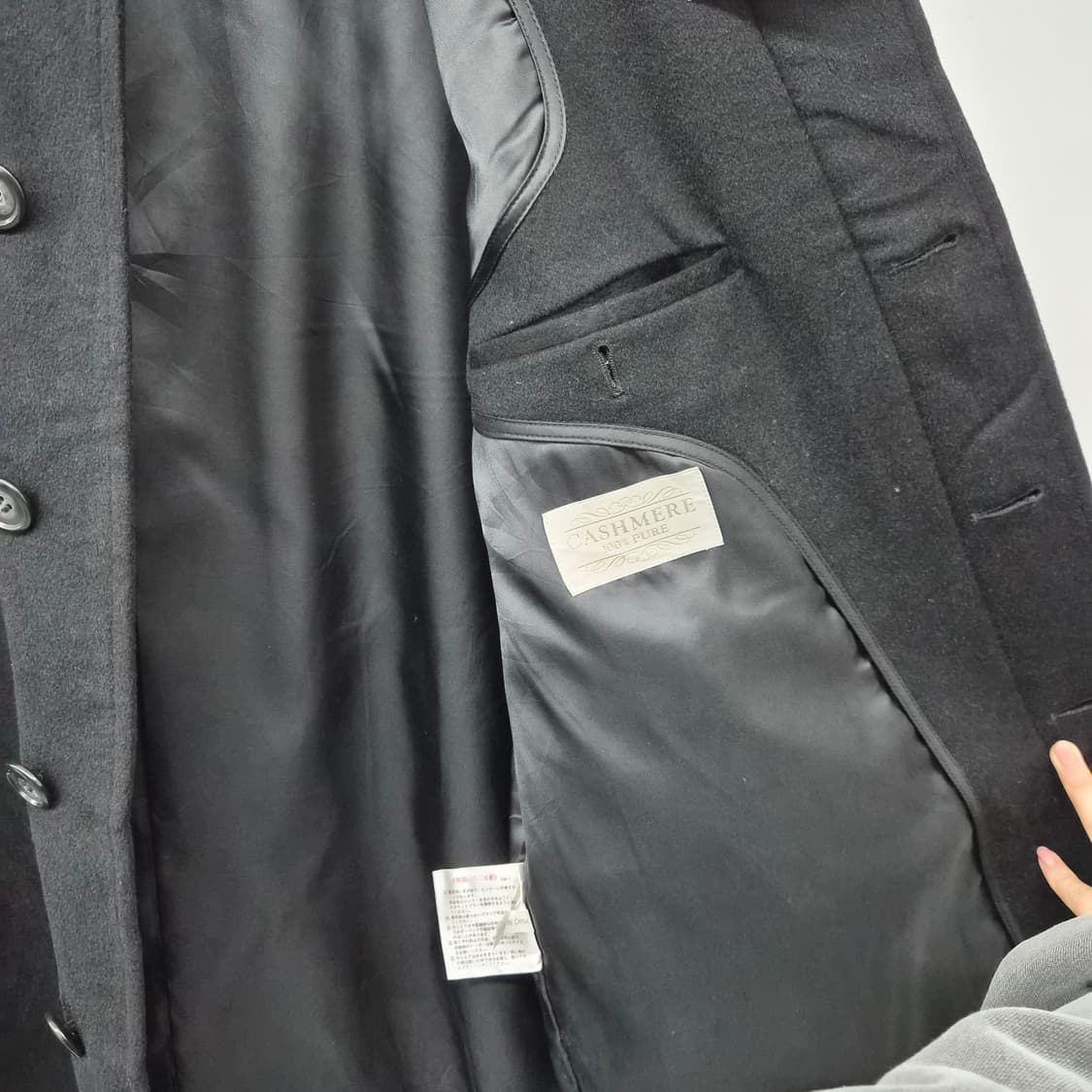 캐시미어 100% 기본 블랙 미디 코트 남녀공용 S 상품이미지9