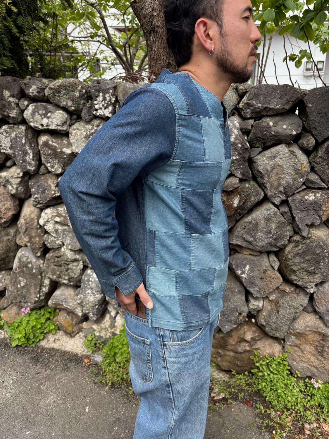 일본 캐주얼 빈티지 패치워크 데님 튜닉 셔츠/롱슬리브 (캐피탈st) 상품이미지3