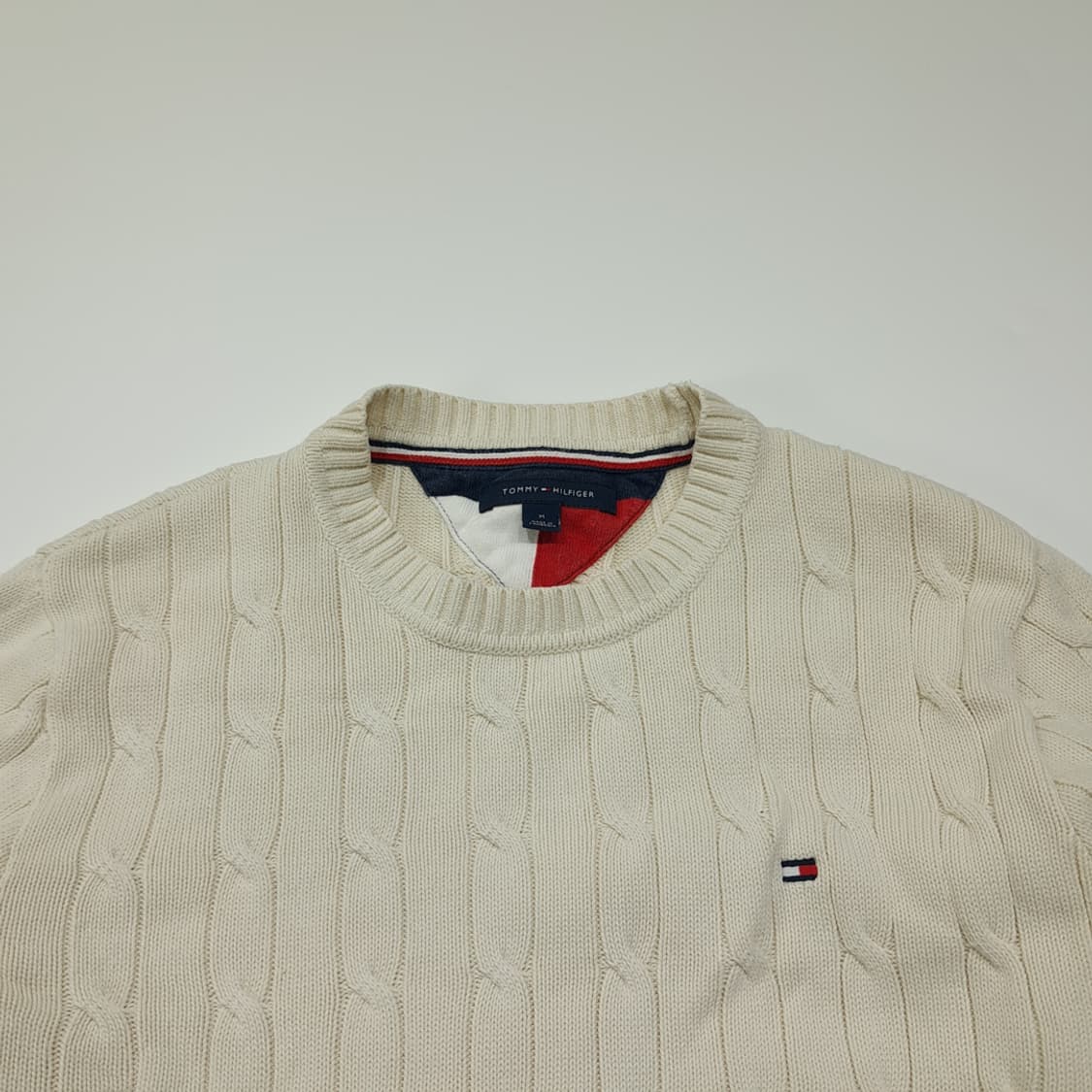 CL046 M 타미힐피거 크림 아이보리 시그니처 케이블 코튼 니트 상품이미지2