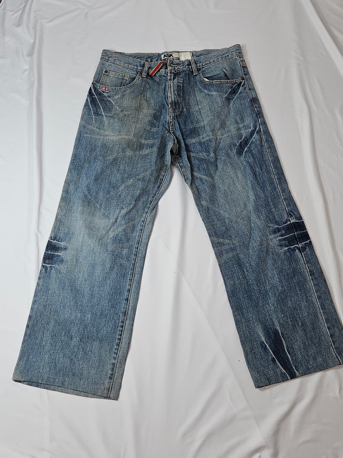 ask 페인팅 워싱 데님팬츠 진 패치 청바지 Y2K 빈티지 32 상품이미지4