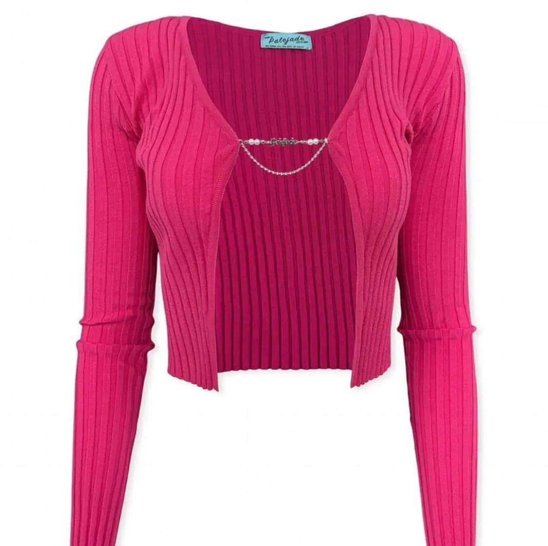 페일제이드 펜던트 니트 골지 가디건 베이비블루/핑크 쓰리타임즈포어링갸루 상품이미지8