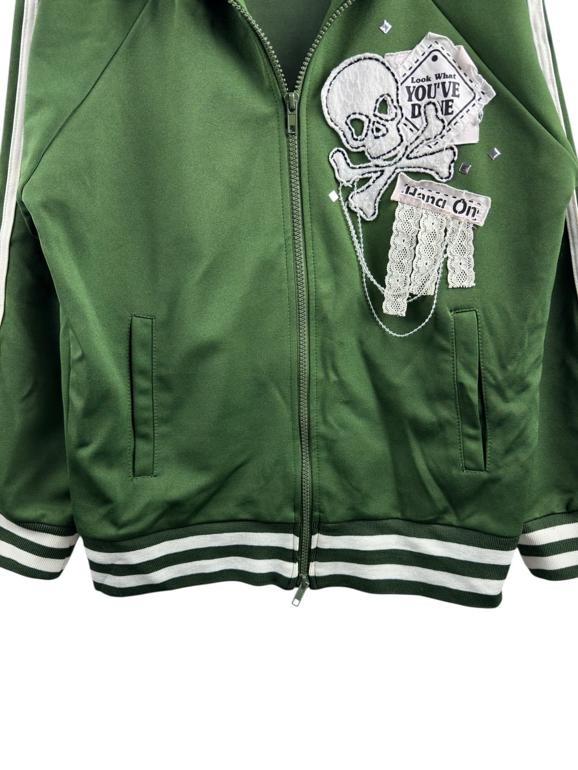 JPN Y2K 펑크 갸루 스컬 레이스 딱붙 져지1428 상품이미지4