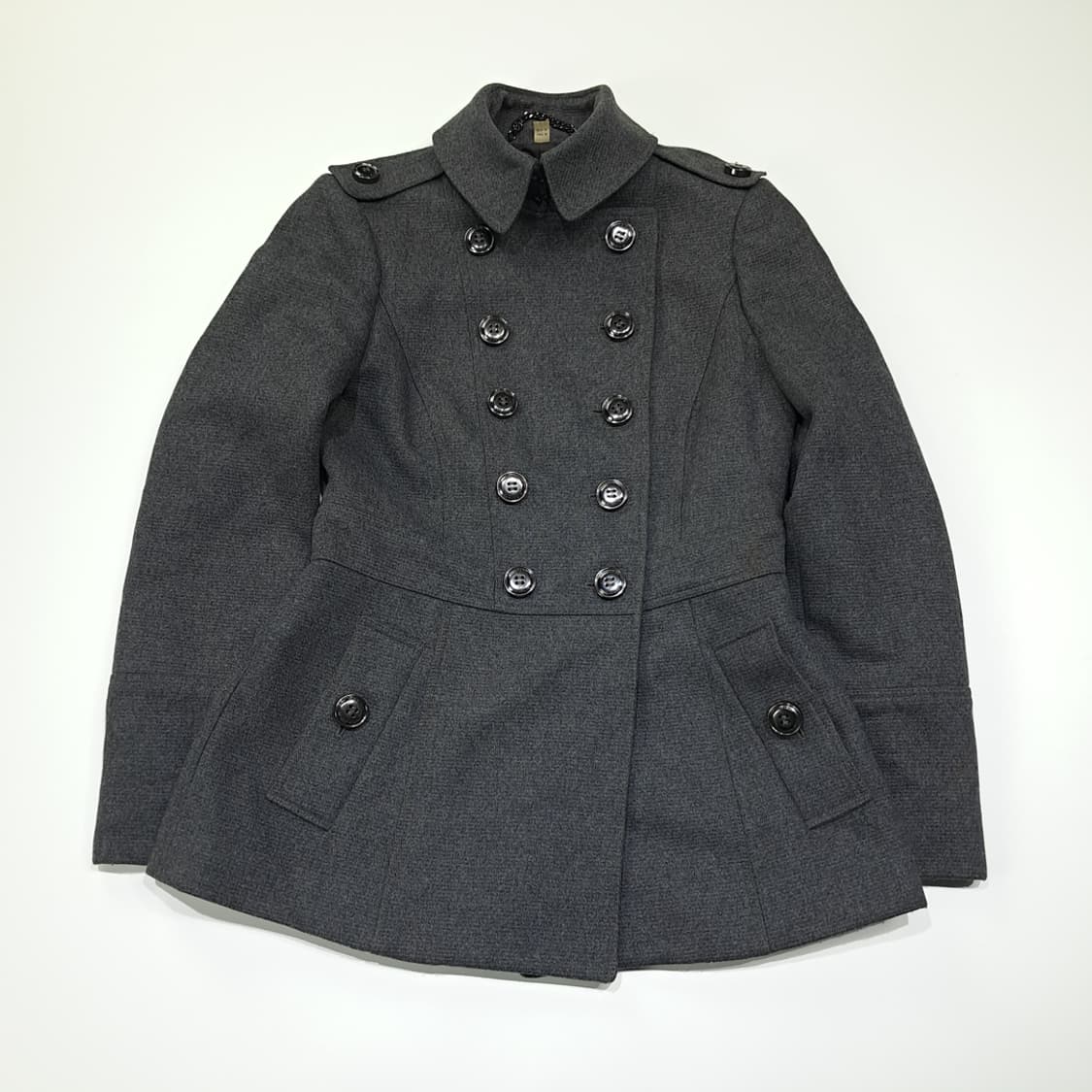 CL085 S 버버리 런던 버진 울 캐시미어 혼방 더블 펨플럼 코트 상품이미지1