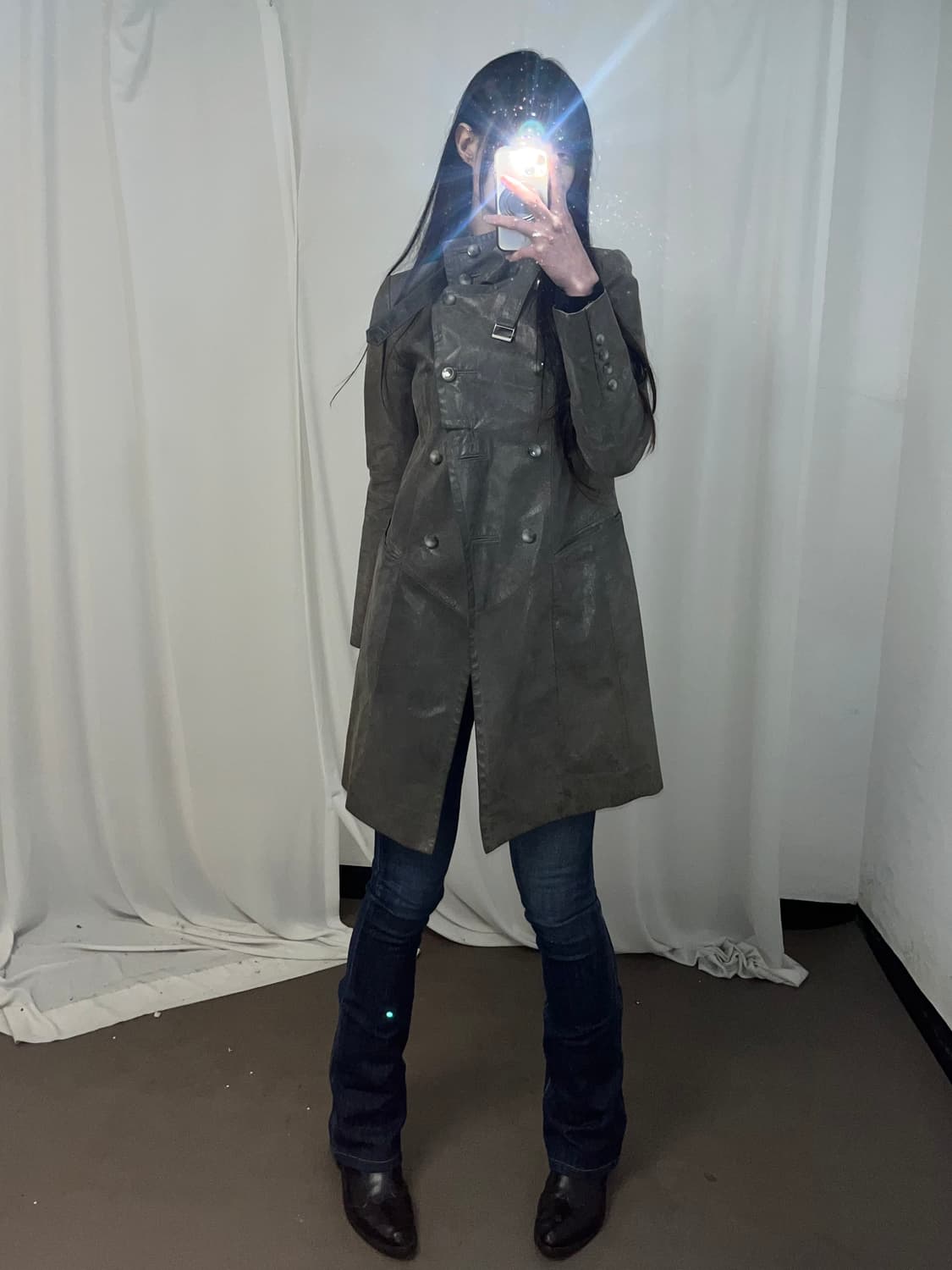 카키 그레이 나폴레옹 레더 코트 상품이미지9