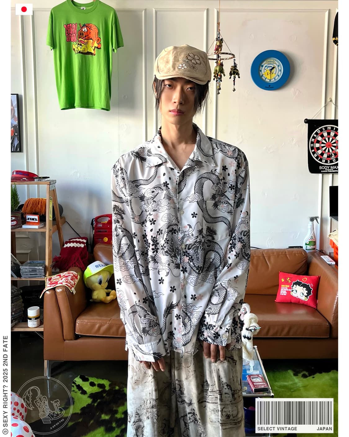 JPN Vintage Dragon & Sakura Print Shirt 상품이미지1