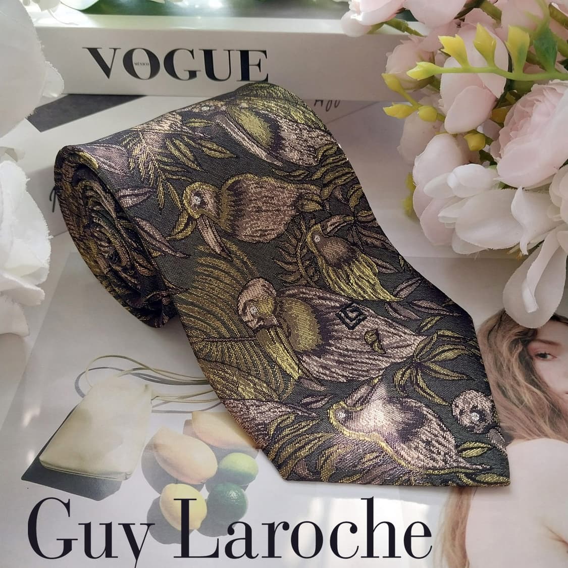 기라로쉬 실크 그린 새 패턴 자카드 넥타이 9.5cm A+등급 K1847 상품이미지2