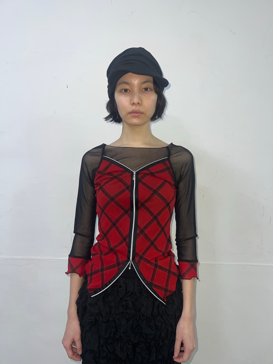 Vintage 체크 레이어드 지퍼 탑 상품이미지2