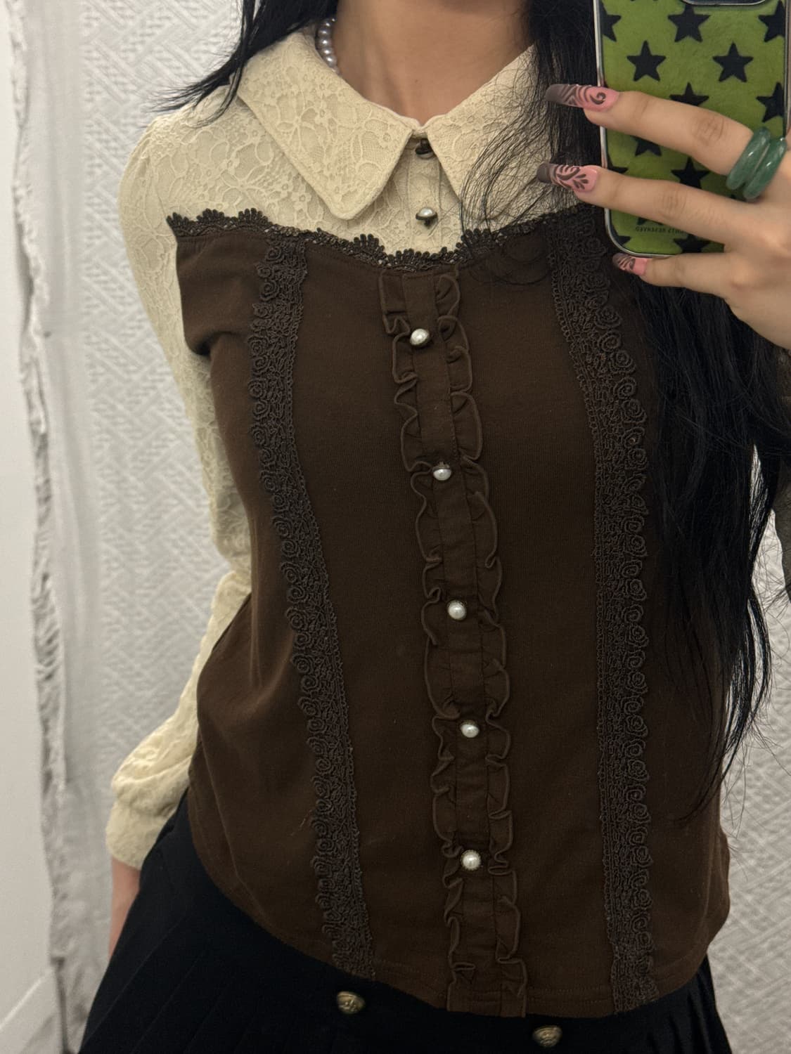 엑시즈팜 모리 라떼갸루 레이스 콩버튼 카라 롱슬리브 K0252 상품이미지2
