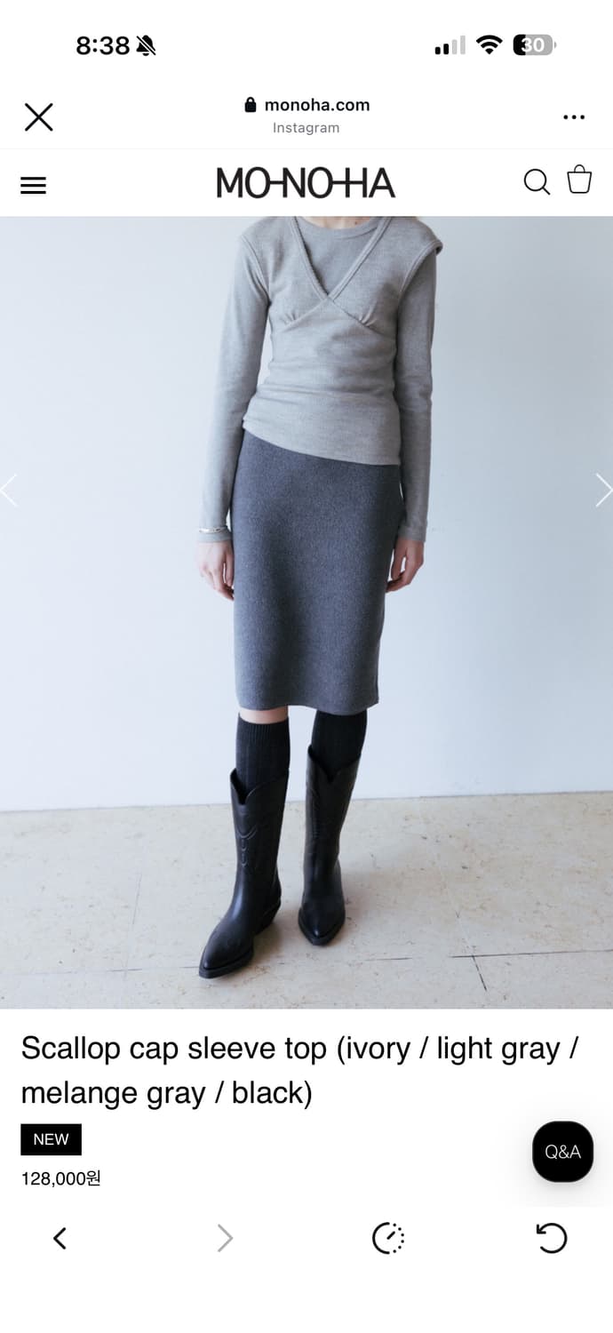 모노하 Scallop cap sleeve top 라이트그레이  상품이미지1