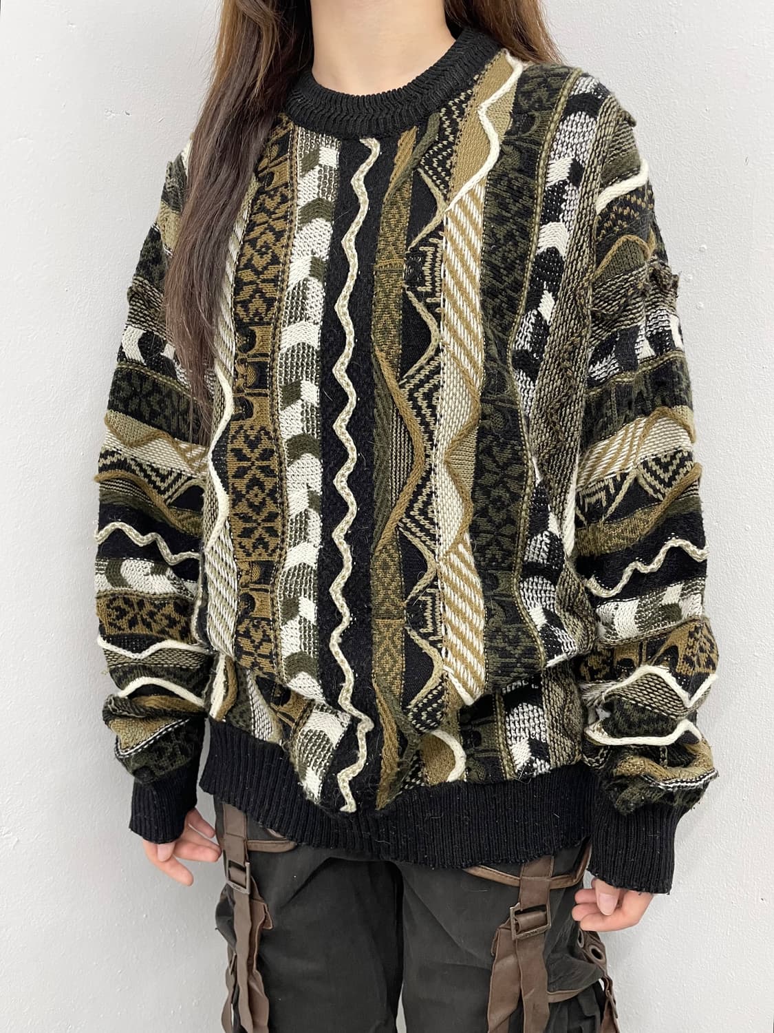 브라운 그런지 케이블 니트  상품이미지2