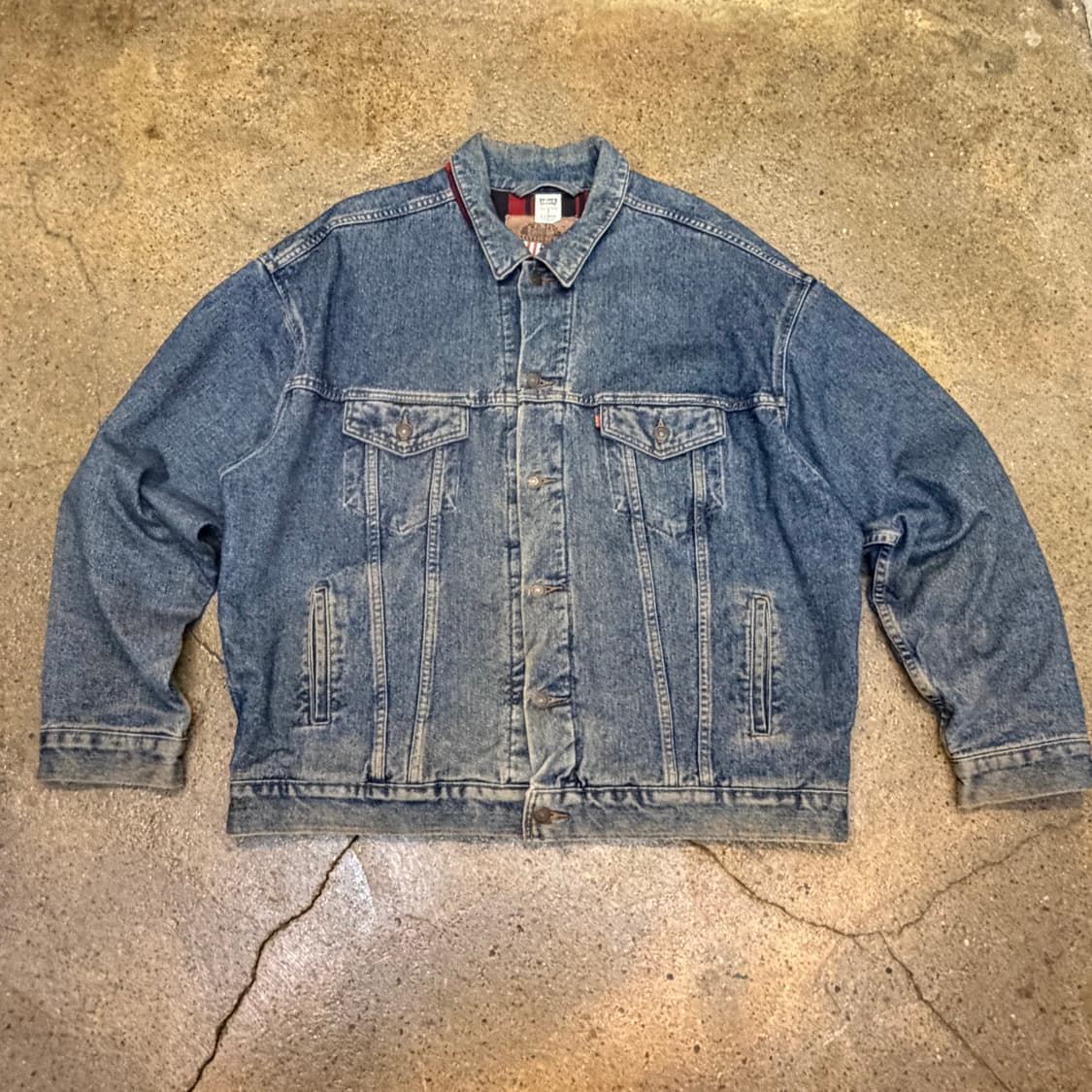 90s USA 빈티지 리바이스 트러커 안감체크 데님자켓 청자켓 상품이미지1
