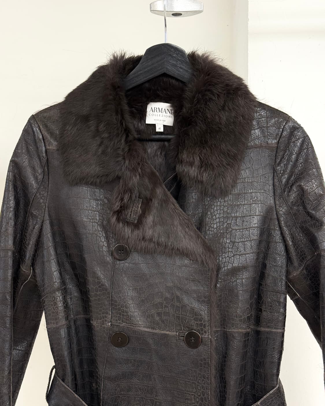 아르마니 꼴레지오니 브라운 텍스처드 레더코트 상품이미지2