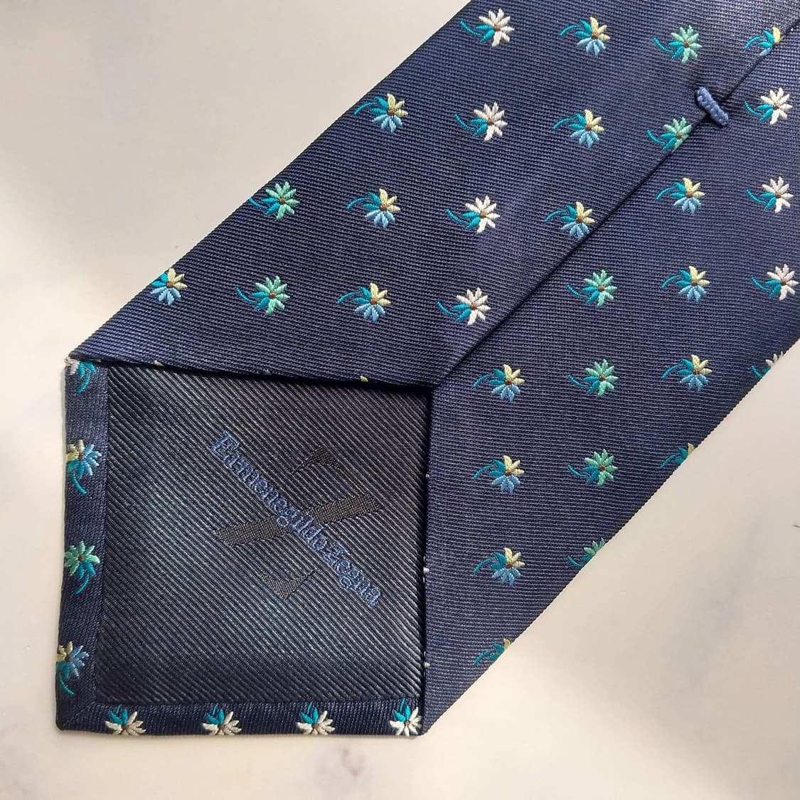 제냐 실크 네이비 플라워 패턴 넥타이 9.3cm 새제품 K2446 상품이미지6