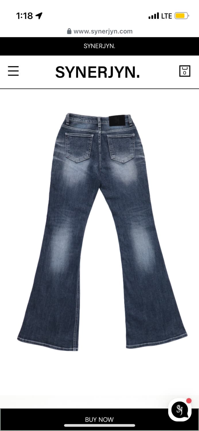 시너진 브러쉬 캣 워싱 데님 팬츠 딥 블루 (카리나 착용) 상품이미지2