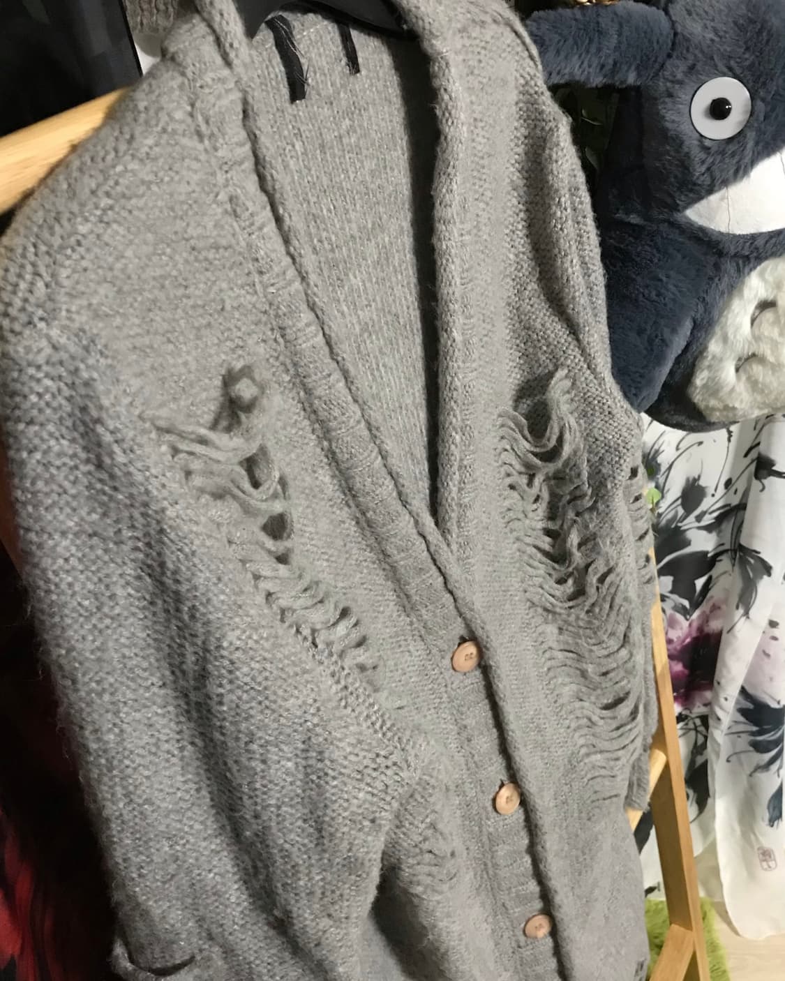 빈티지 그레이 데미지 디테일 모리걸 니트 롱 가디건 상품이미지4