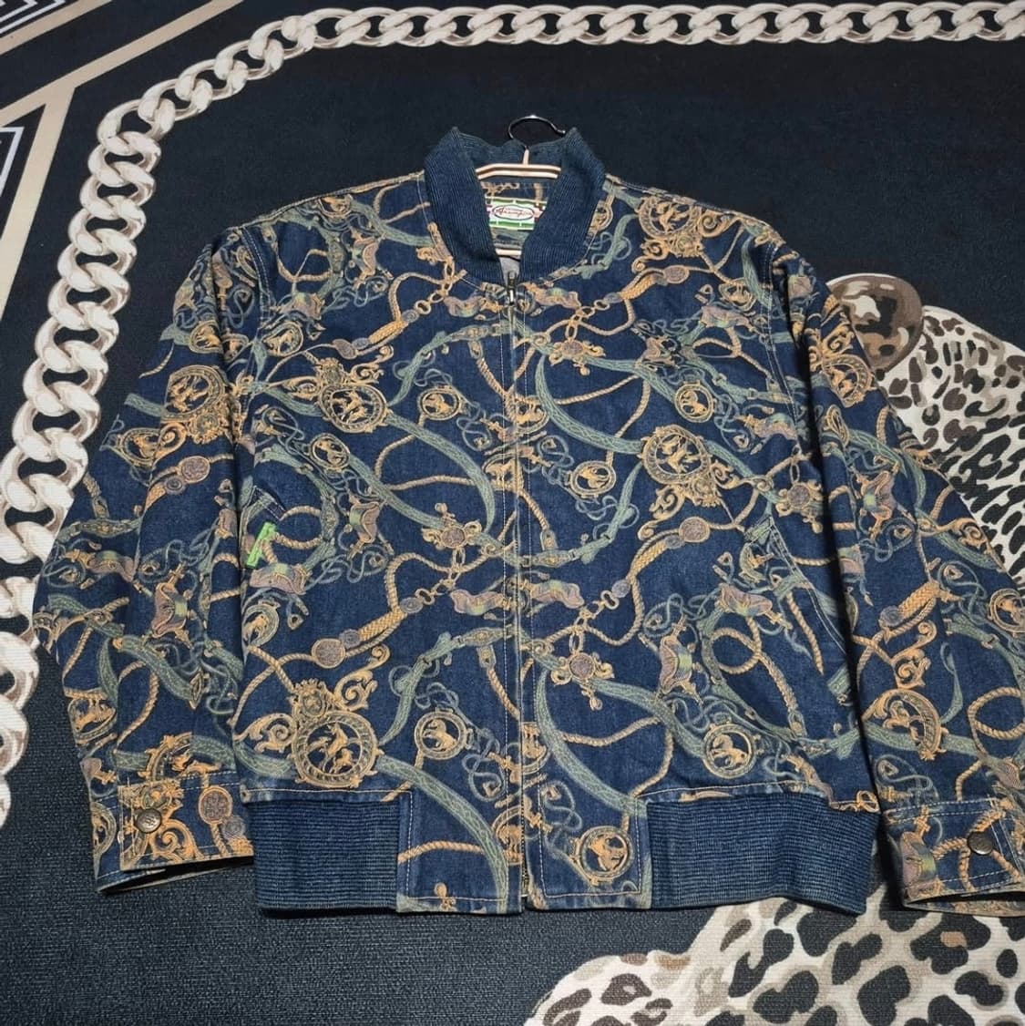 80's 체인 프린팅 탈론 지퍼 빈티지 데님 워크 집 자켓 상품이미지1