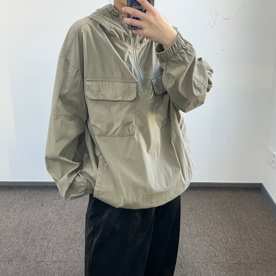 Snow peak 스노우피크 카키 투포켓 아노락 반집업 상품이미지2