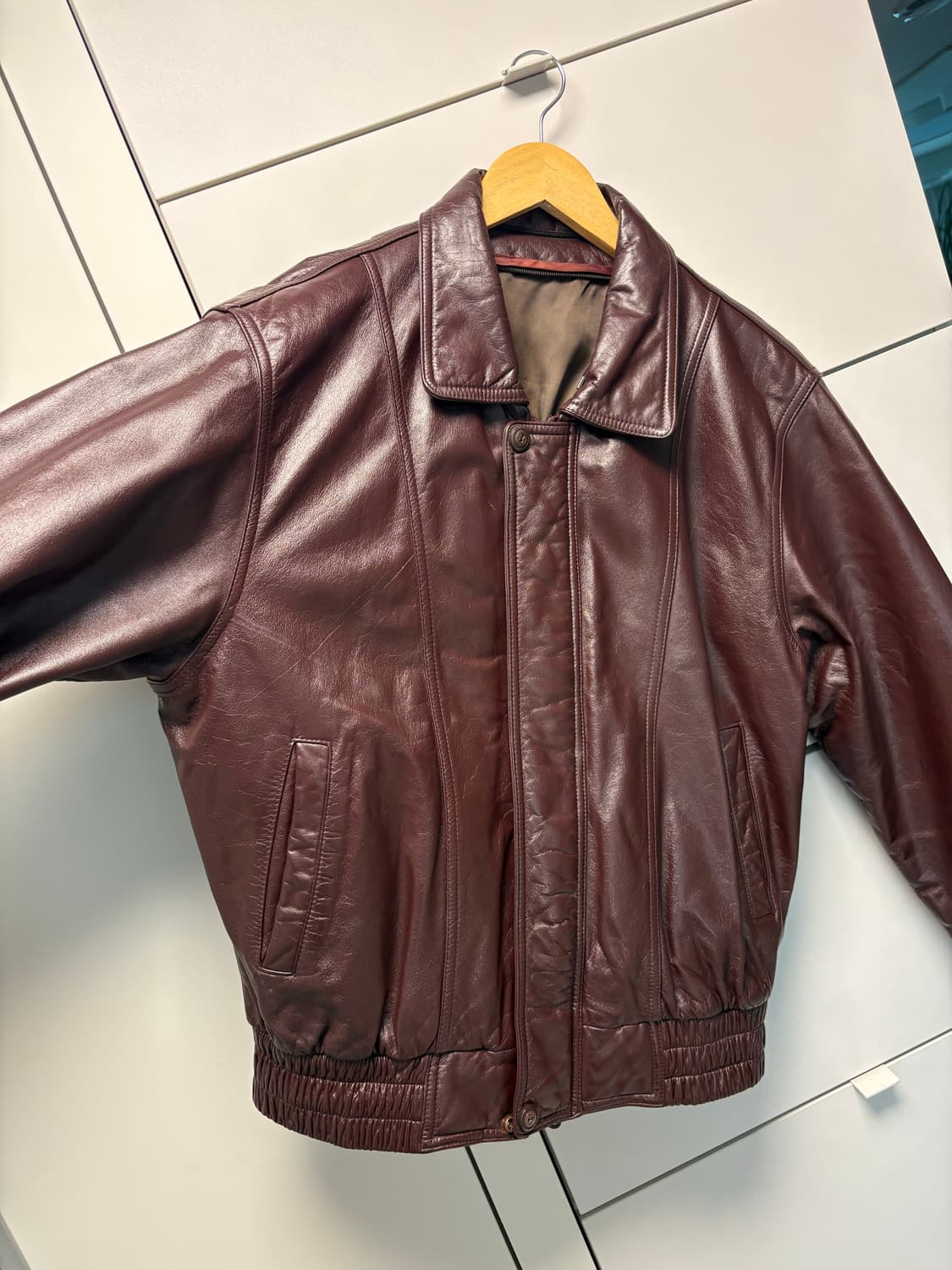 빈티지 버건디 레더 봄버 자켓 95-100사이즈 선플라워 맛 상품이미지3